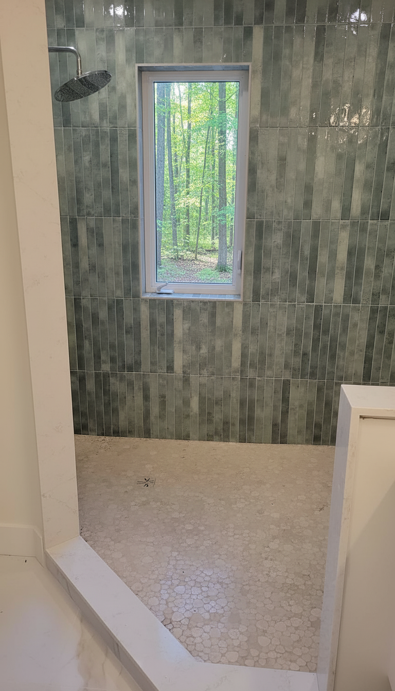 renovated shower with tiles